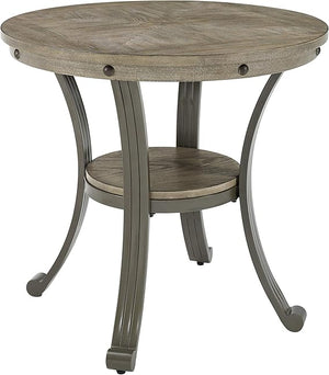 Round Side Table with Ash Veneer Top & Metal Frame
