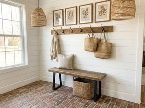 Rustic Wood Entryway Bench with Metal Base
