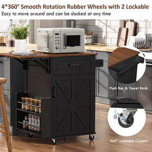 Rolling Kitchen Island with Drop Leaf & Storage