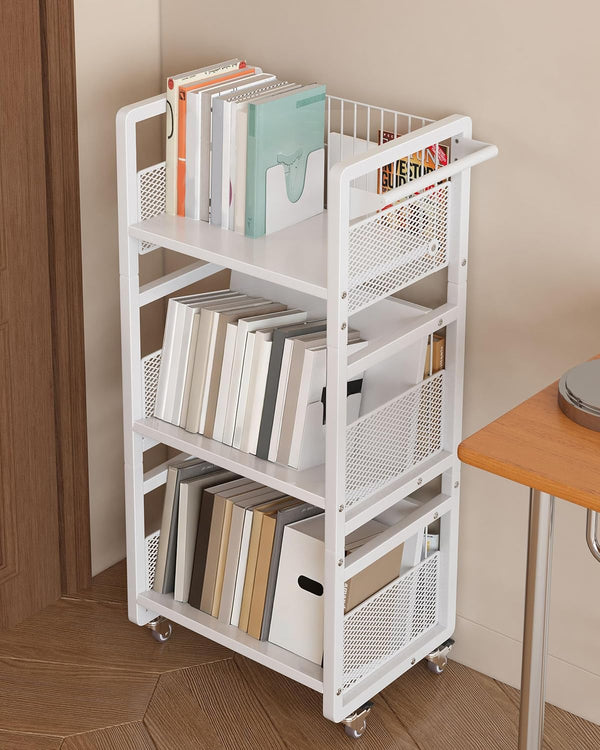 3-Tier Double-Sided Rolling Book Cart with Magnetic Supports