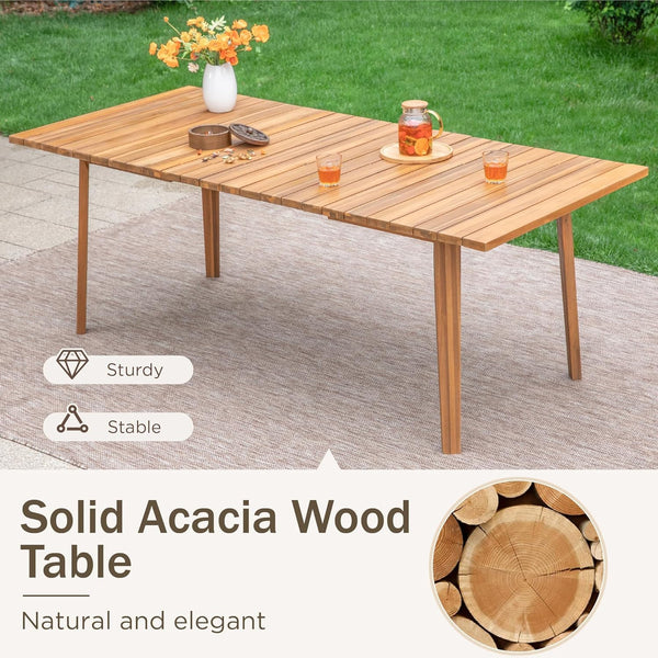Acacia Wood Outdoor Dining Set with Wicker Chairs – Farmhouse Patio Table Set