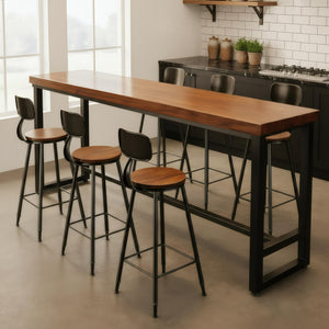 Solid Wood Bar Height Table with Metal Legs