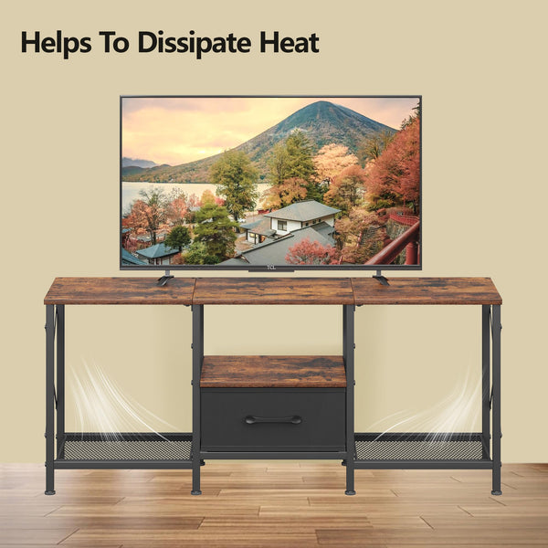 Industrial TV Stand with Fabric Drawer & Open Shelves