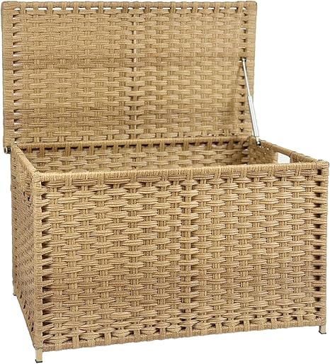 Handwoven Wicker Storage Trunk with Stay-Open Lid