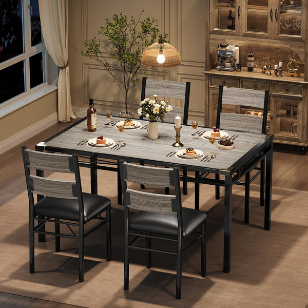 Dining Table Set for 4 with Upholstered Chairs