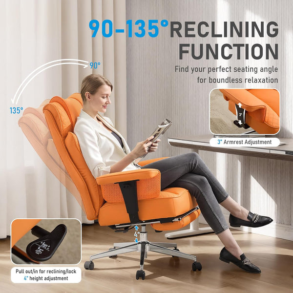 Big and Tall Ergonomic Reclining Office Chair with Footrest