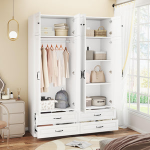Wardrobe Closet with 2 Doors, 2 Drawers & Hanging Rod