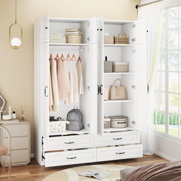 Wardrobe Closet with 2 Doors, 2 Drawers & Hanging Rod