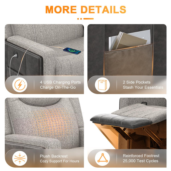 Recliner Sectional Sofa with Flip Middle Backrest & Console