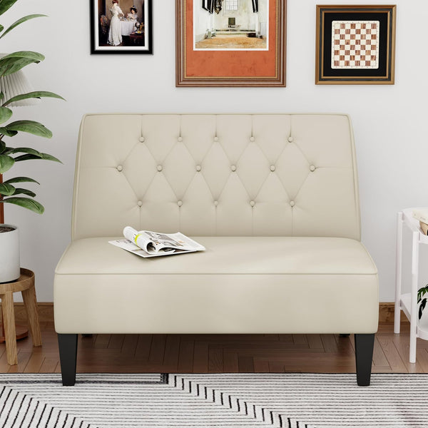 Upholstered Loveseat Bench Settee – Velvet Armless Small Sofa