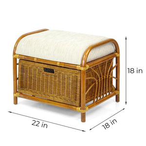 Rattan Wicker Ottoman with Basket and Cushion