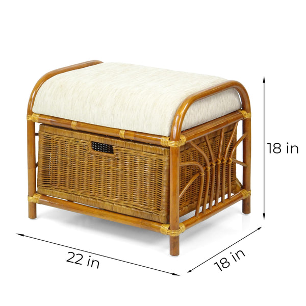 Rattan Wicker Ottoman with Basket and Cushion