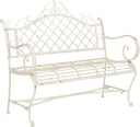 Iron Garden Bench – Antique White, Victorian Scrollwork