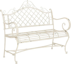 Iron Garden Bench – Antique White, Victorian Scrollwork