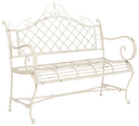 Outdoor Iron Garden Bench – Antique White Scrollwork