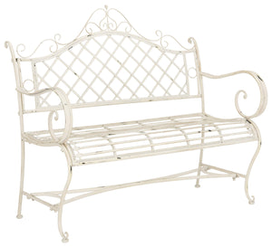 Outdoor Iron Garden Bench – Antique White Scrollwork