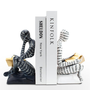 Thinker Decorative Bookends for Heavy Books - Black & White