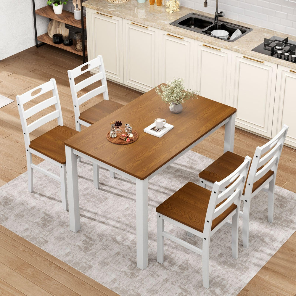 5-Piece Farmhouse Dining Table Set with 4 Chairs — Solid Wood, 45"L