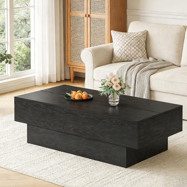 55" Large Farmhouse Rectangle Coffee Table with Thick Block Base