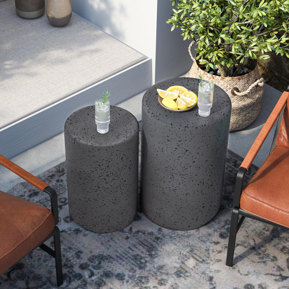 Concrete Nesting Side Table Set of 2 – Round & Rectangular Outdoor Accent Tables