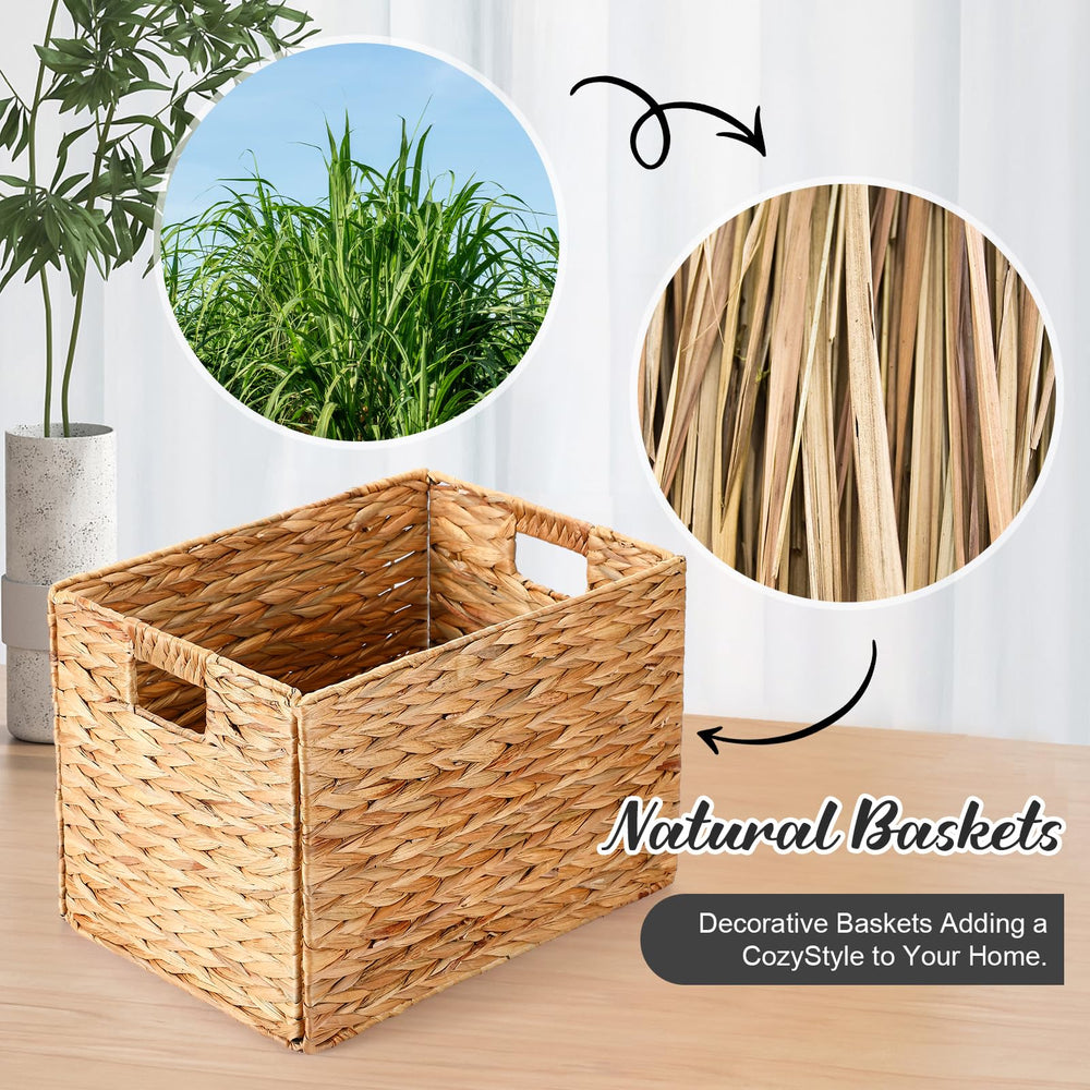 Water Hyacinth Wicker Storage Baskets with Handles – Set of 4