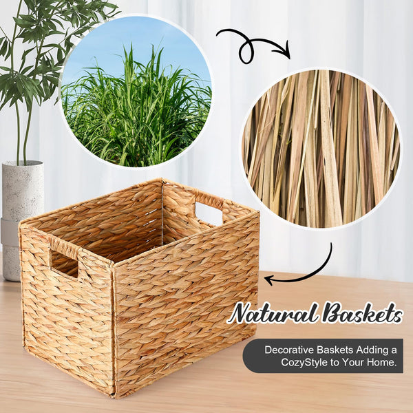 Water Hyacinth Wicker Storage Baskets with Handles – Set of 4