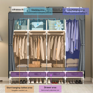 Portable Wardrobe with Hanging Rods & Drawers