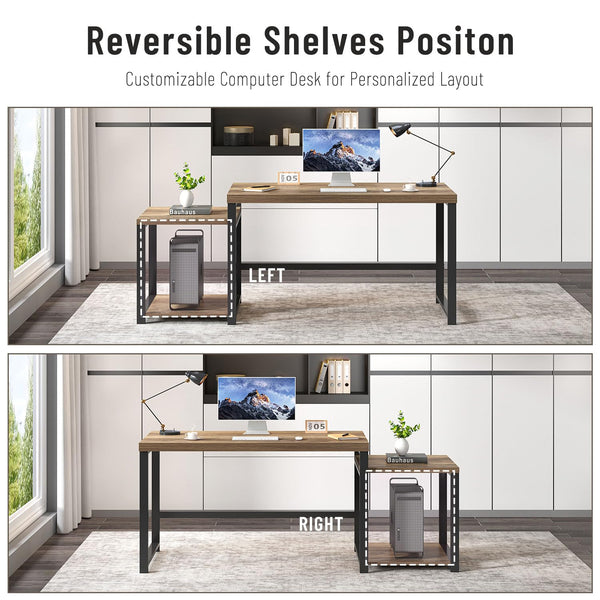 63-Inch Computer Desk with Printer Shelf & PC Tower Stand
