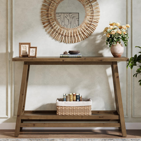 Farmhouse Console Table with Storage Shelf