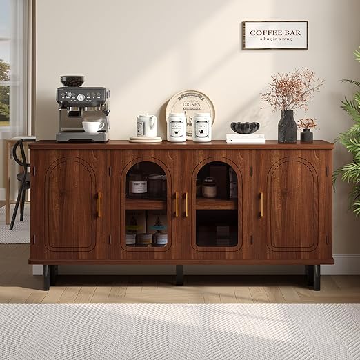 59" TV Stand with Glass Doors & Adjustable Shelves