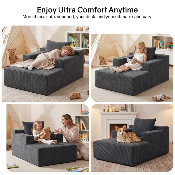 Corduroy Chaise Lounge Chair with Boneless Foam