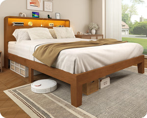 Queen Platform Bed Frame with RGB LED Headboard