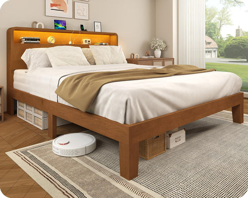 Queen Platform Bed Frame with RGB LED Headboard