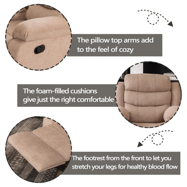 3-Piece Fabric Reclining Sofa Set with Light Strip & Storage