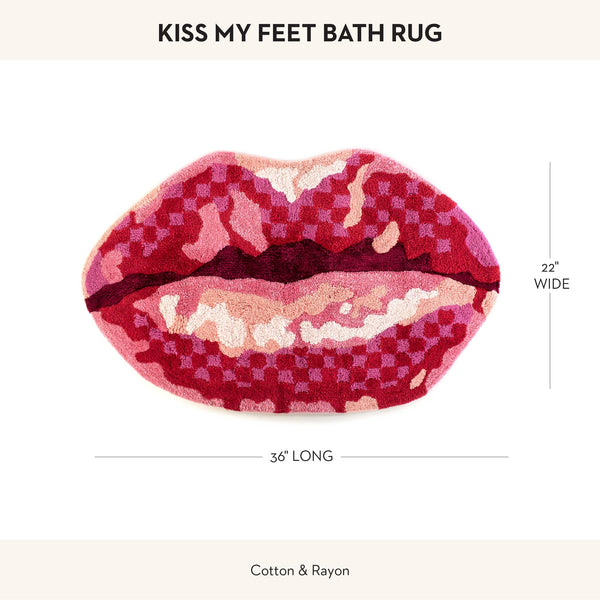 Cotton Bath Rug with Lip Print & Checkered Pattern – 36" x 22"