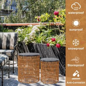 Boho Outdoor Side Table Set of 2 with Dimmable Ambient Light & Remote