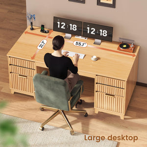 55.1" Fluted Executive Desk with 6 Drawers & Power Outlets