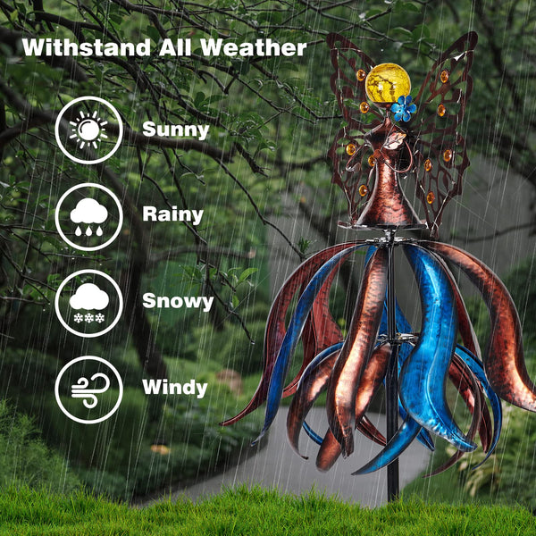 Solar Wind Spinner with LED Lights – Large Tulip Garden Windmill
