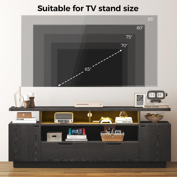 TV Stand for 85 Inch TVs with Power Outlet & LED Lights