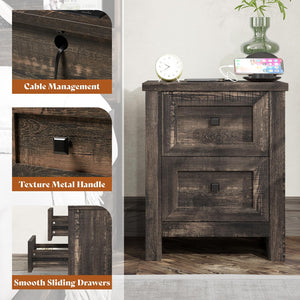 Nightstand Set of 2 with Charging Station & Drawers