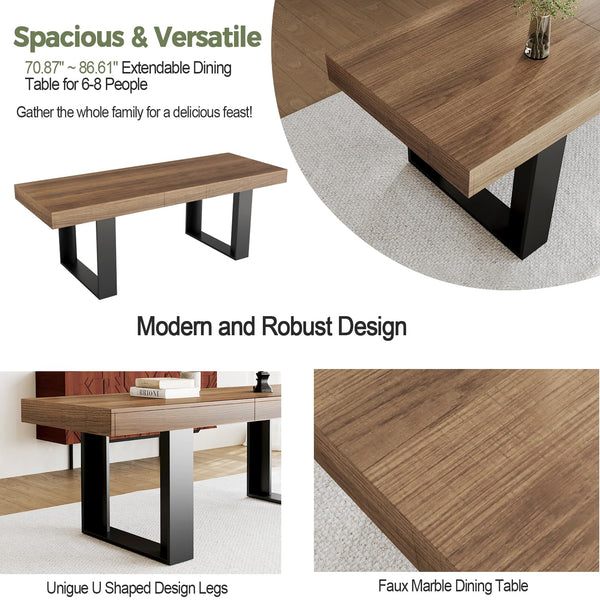 Extendable Farmhouse Dining Table for 8-10 | 70.9" to 86.6"