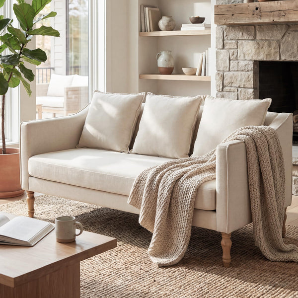 Farmhouse Loveseat Sofa with Wood Legs – 63" 3-Seater Couch