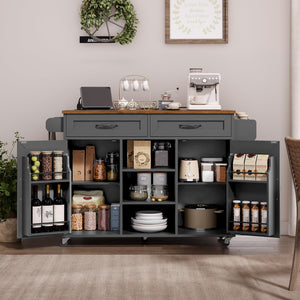 Kitchen Island with Power Outlets & Drop Leaf