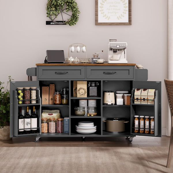 Kitchen Island with Power Outlets & Drop Leaf