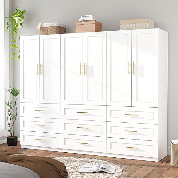 Wardrobe Closet with Hanging Rod and Drawers