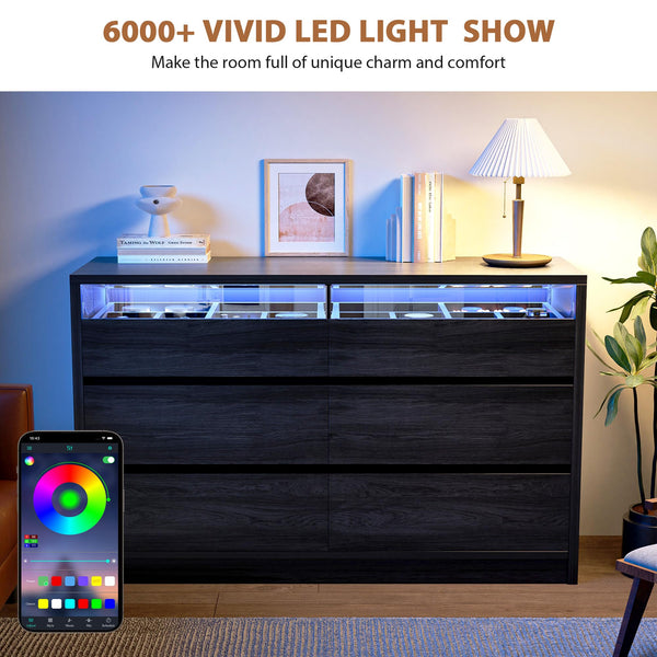 6 Drawer Dresser with LED Lights & Hidden Handles