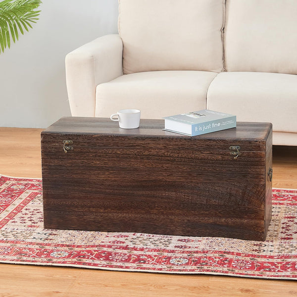 Wooden Storage Chest with Hinged Lid