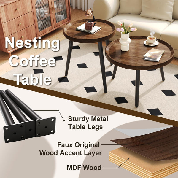 Nesting Coffee Table Set of 2, Mid Century Modern, Walnut