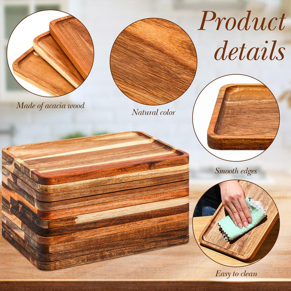 Acacia Wood Serving Tray Set – Rectangular Wooden Platter