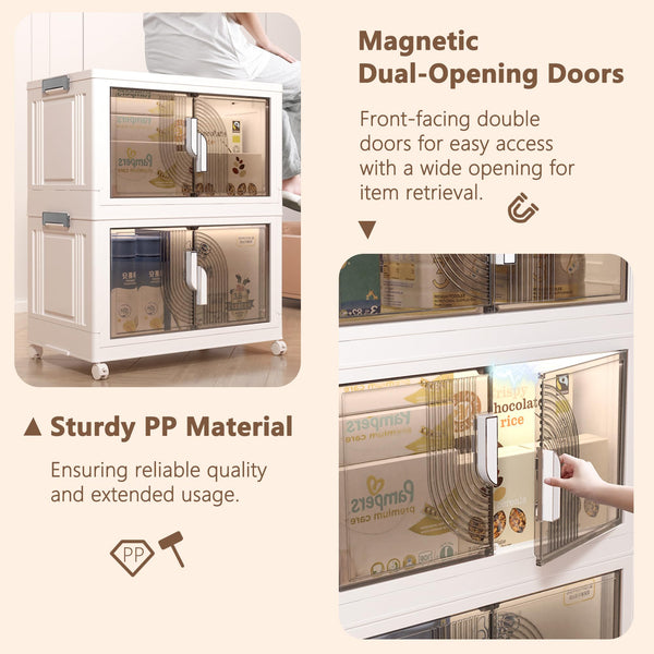 Foldable Stackable Storage Bins with Lids, Doors & Wheels
